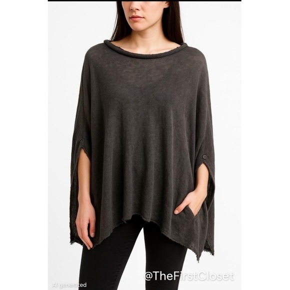 DiscargoCults Lagenlook Oversized Poncho Pullover Raw Hem, Darkwear Avantgarde - Picture 2 of 8